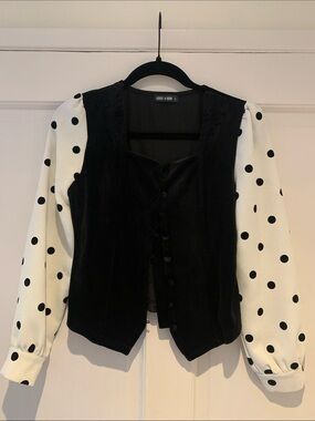 Black Velvet Bodice with White Polka Dot Sleeves
